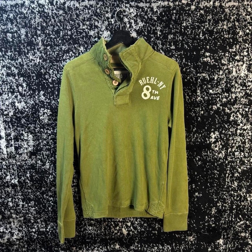 Y2k Ruehl No.925 Green Embroidered Henley Long Sleeve Shirt Sz M